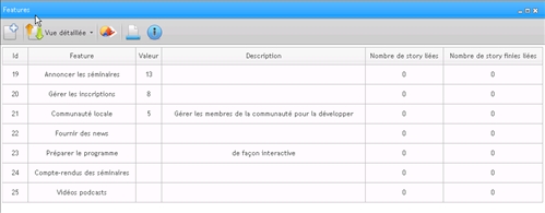 Features en vue tableau