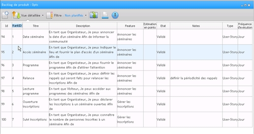 Backlog en vue tableau